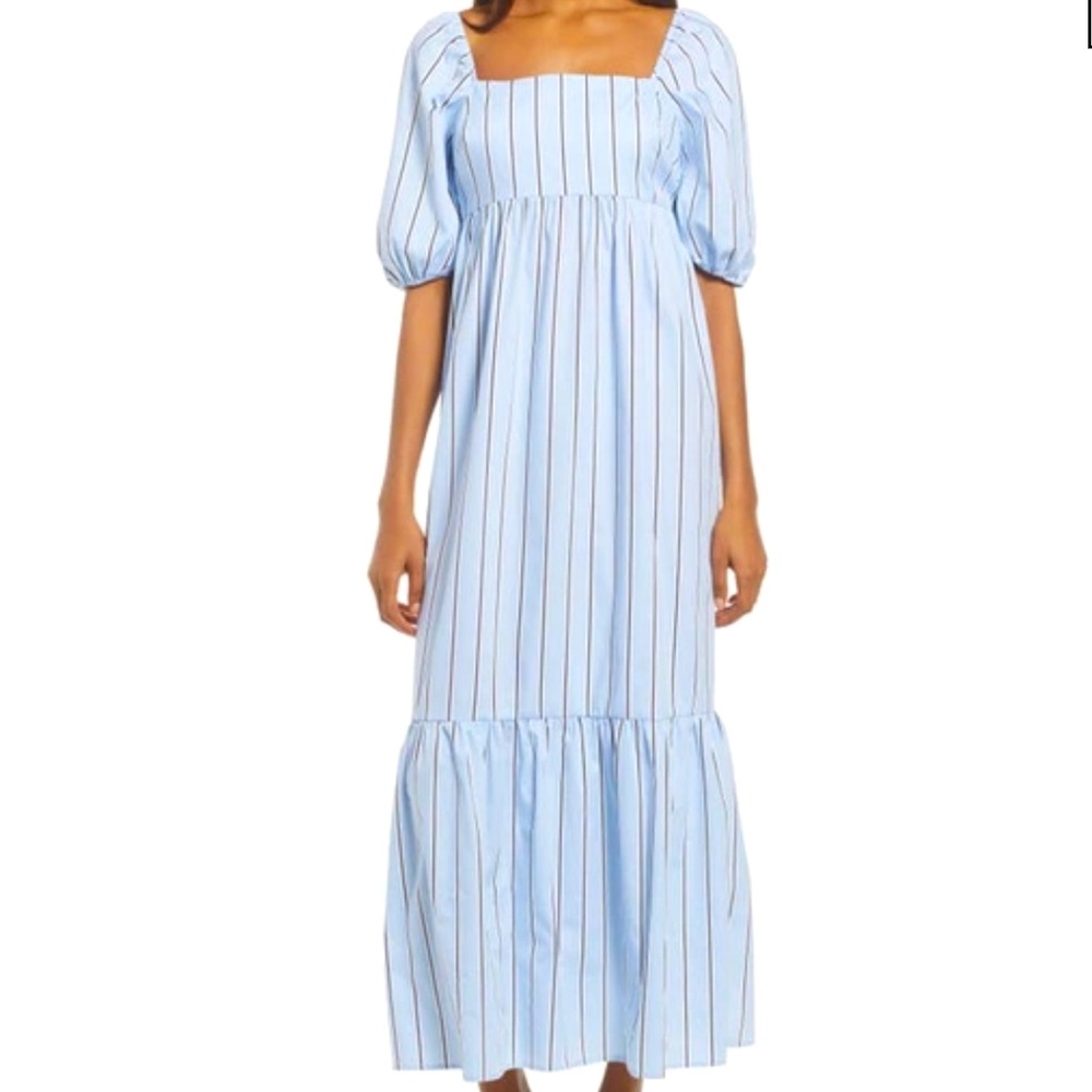 Fourteenth Place Stripe Square Neckline Puff Sleeve Dress Sz S